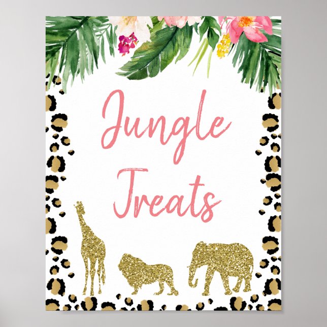 Cheetah Print Gold Glitter Safari Birthday Sign  (Front)