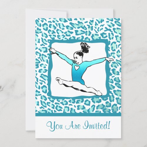 Cheetah Print Gymnastics _ turquoise Invitation