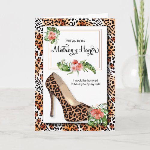 Cheetah Print Matron of Honor Bridal Proposal Card