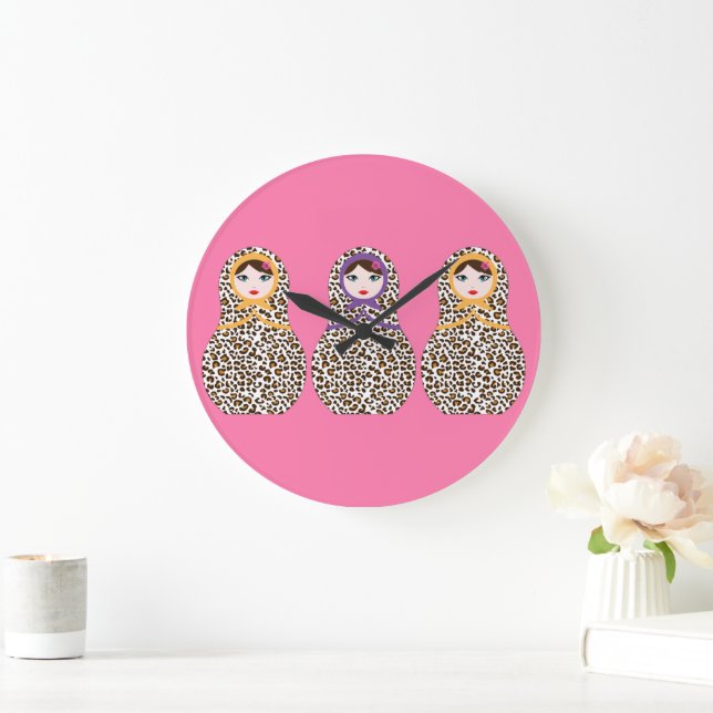 Cheetah Print Matryoshka Wall Clock (Home)