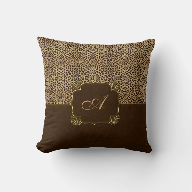 Cheetah Print Monogram Throw Pillow (Front)