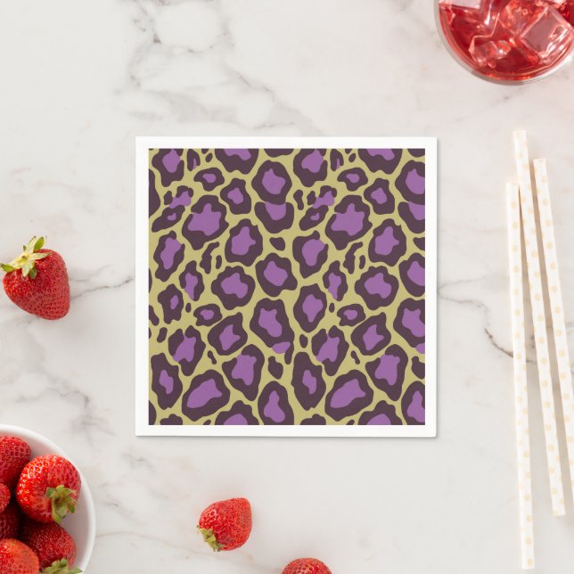 Cheetah Print Pattern in Purple & Gold Decoupage Napkins (Insitu)