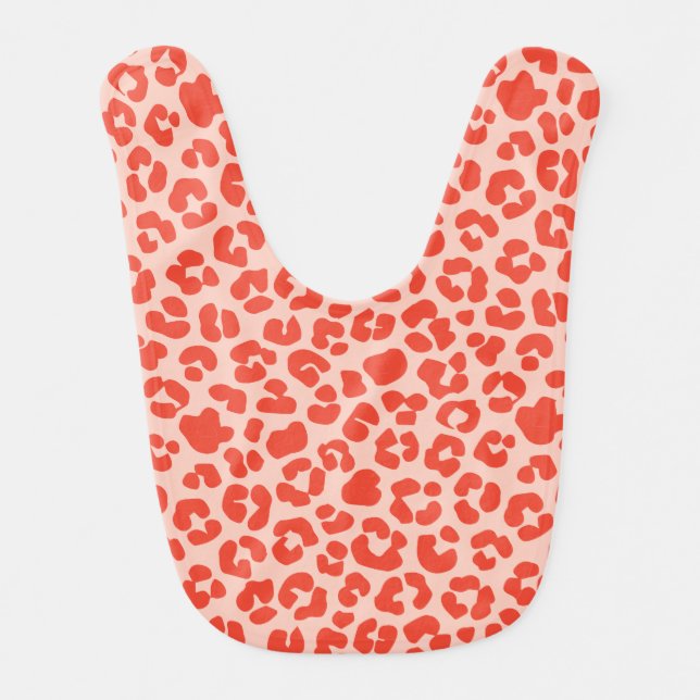 Cheetah Print Pattern Red Baby Bib (Front)