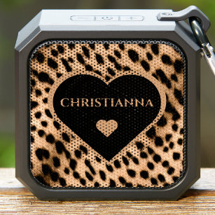Cheetah Print Pattern Tan Brown & Black Heart Bluetooth Speaker