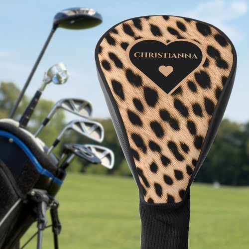 Cheetah Print Pattern Tan Brown  Black Heart Golf Head Cover