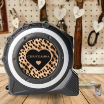 Cheetah Print Pattern Tan Brown & Black Heart Tape Measure