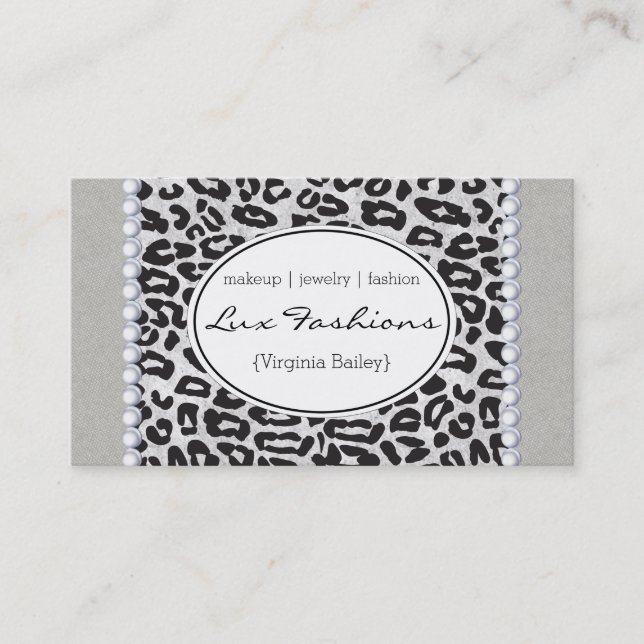 Cheetah Print | Pearls, Texture Business Card (Front)