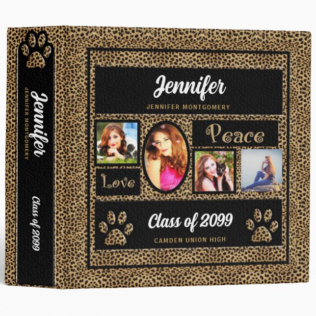 Cheetah Print Photo Collage Back to School Binder (Front/Spine)