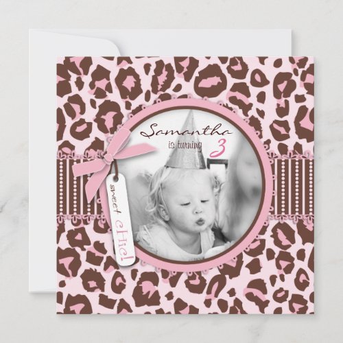 Cheetah Print Photo Template Birthday Announcements