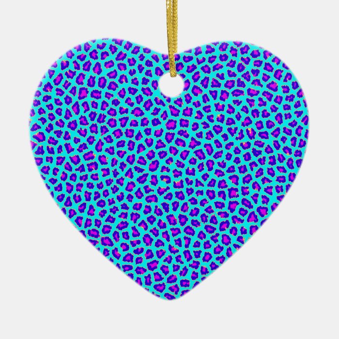 Cheetah Print Purple on Blue Christmas Ornaments