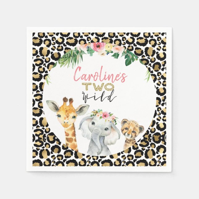 Cheetah Print Safari Glitter Two Wild Birthday Napkins (Front)