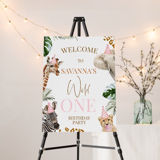 Cheetah Print Safari Wild One 1st Birthday Welcome Foam Board (In Situ (Stand))