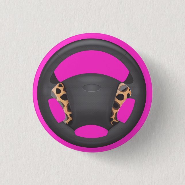 Cheetah  Print Steering Wheel Pinback Button (Front)