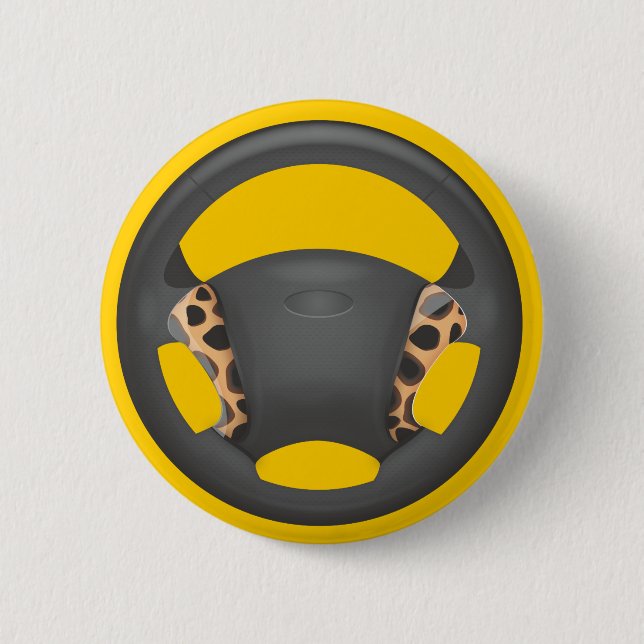 Cheetah  Print Steering Wheel Pinback Button (Front)