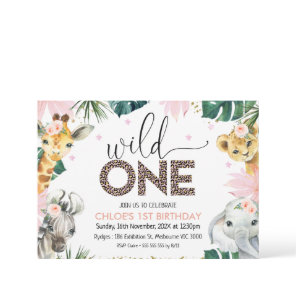 Cheetah Print Wild One Safari Animals Birthday Invitation