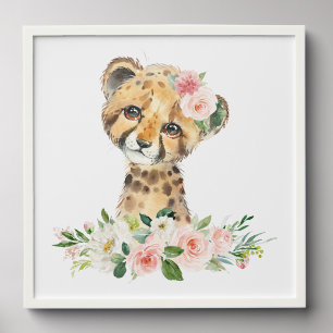 Cheetah, Safari, Pink Flowers, Girl Nursery Peel And Stick Photo Tile