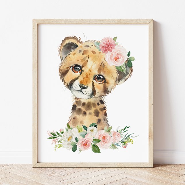 Cheetah, Safari, Pink Flowers, Girl Nursery Poster (Creator Uploaded)