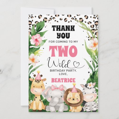 Cheetah Safari Two Wild Birthday Thank You Card