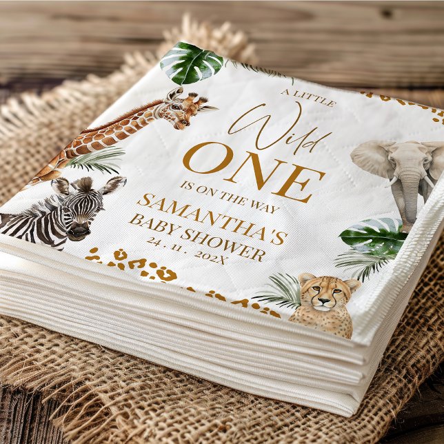 Cheetah Safari Wild One Baby Shower Paper Napkins (Little Wild One Safari Baby Shower Paper Napkin, Safari Baby Shower Napkin, A Little Wild One Napkin)