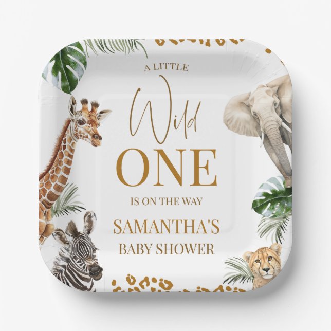 Cheetah Safari Wild One Baby Shower  Paper Plates (Front)