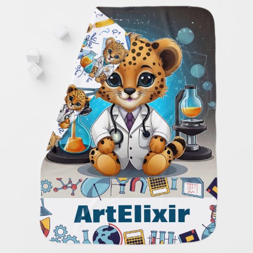 Cheetah Scientist Experiment Print Baby Blanket