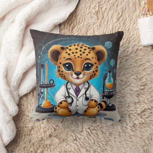 Cheetah Scientist Experiment Print Throw Pillow