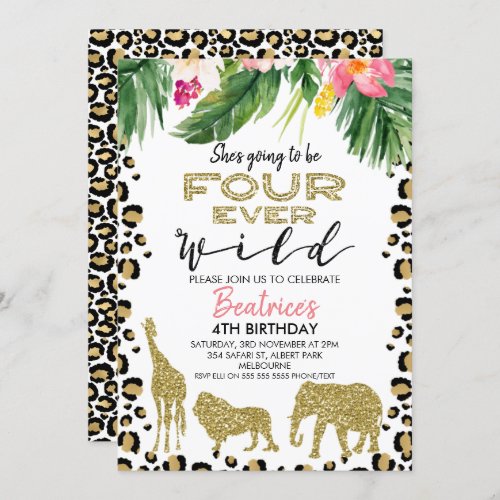 Cheetah Skin Four Ever Wild Birthday Invitation