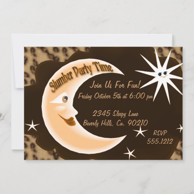 Cheetah Sleepy Moon Slumber Party Invitation (Front)