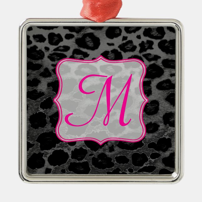 Cheetah Spot Animal Prin Monogram Initial Ornament (Front)