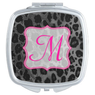 Cheetah Spot Animal Print Monogram Compact Mirror