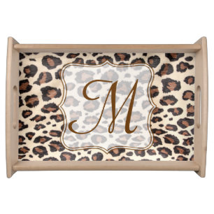 Cheetah Spot Animal Print Monogram Serving Tray