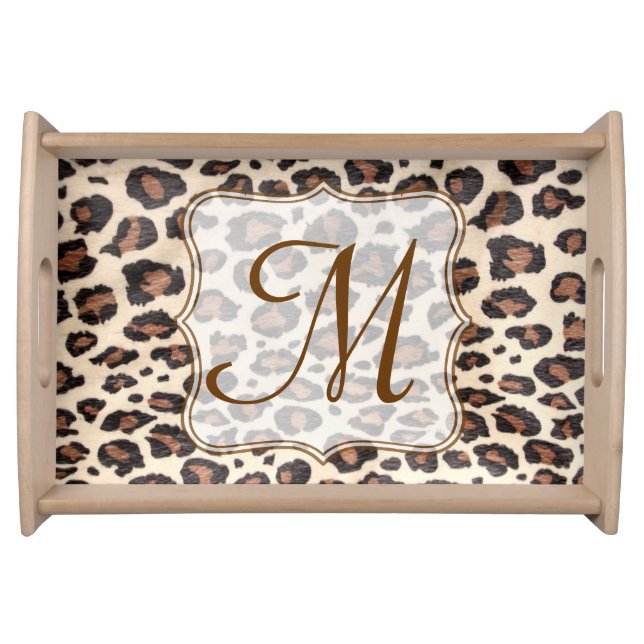 Cheetah Spot Animal Print Monogram Serving Tray (Front)