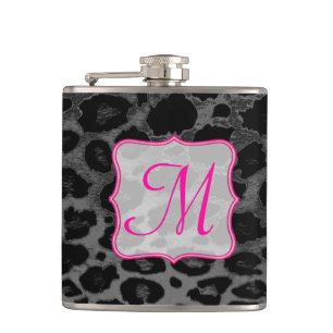 Cheetah Spot Animal Print Monogram Whiskey Flask