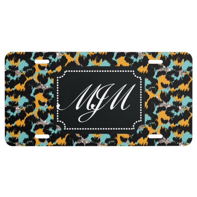 Cheetah Spots Animal Print Script Monogrammed License Plate (Front)