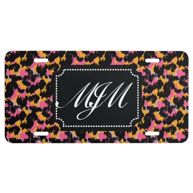Cheetah Spots Animal Print Script Monogrammed Pink License Plate (Front)
