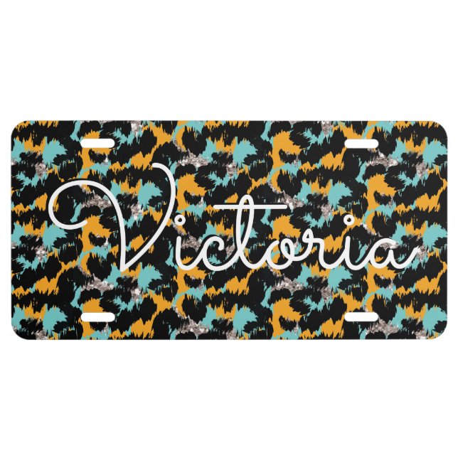 Cheetah Spots Animal Print Script Name License Plate (Front)