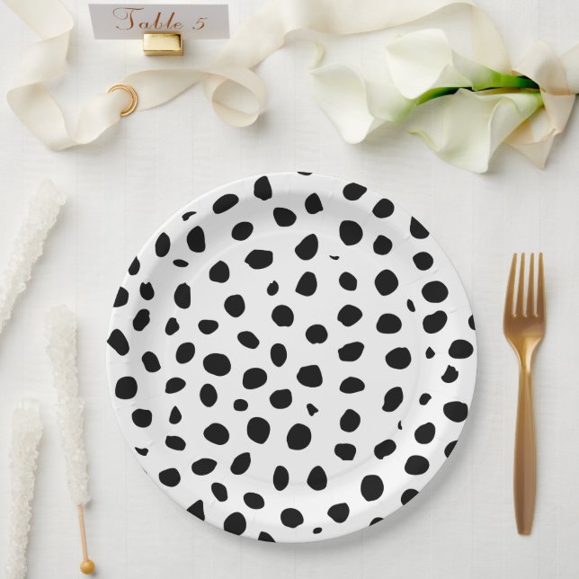 Cheetah Spots Black White  Paper Plates (Wedding)