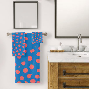 Cheetah spots Coral Blue Bath Towel Set
