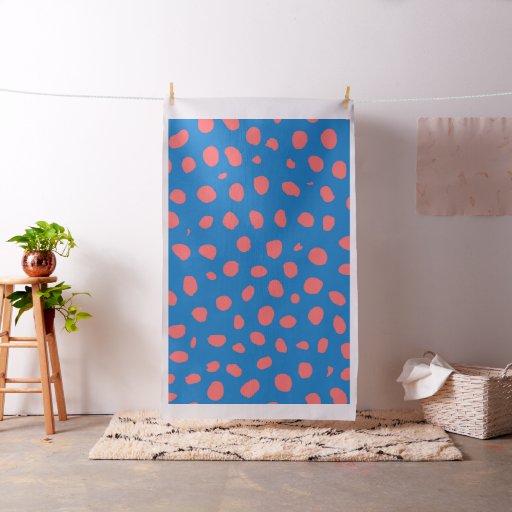 Cheetah spots Coral Blue Fabric