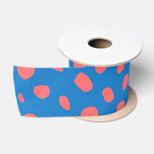 Cheetah spots Coral Blue Satin Ribbon