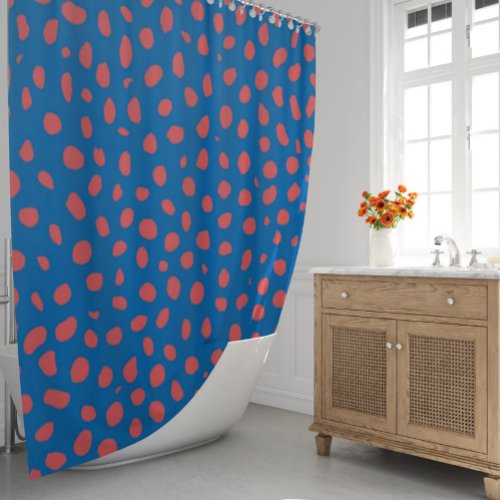 Cheetah spots Coral Blue Shower Curtain