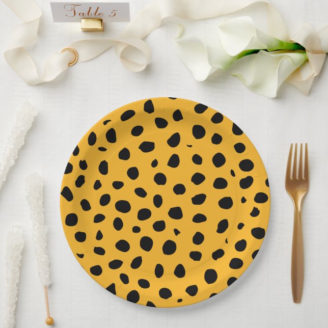  Cheetah Spots Orange Black Paper Plates (Wedding)