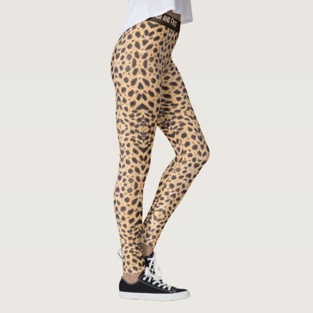 Cheetah Spots Personalize Text Live Wild and Free  Leggings (Right)