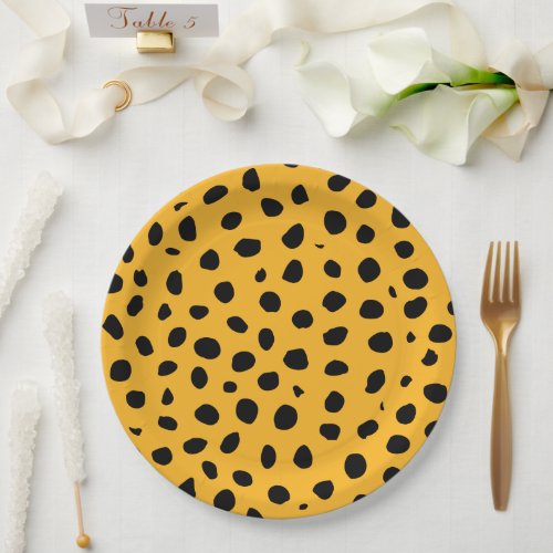Cheetah Spots Print Black Orange Paper Plates