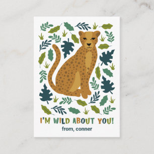 Cheetah Wild About You Classroom Valentine Card