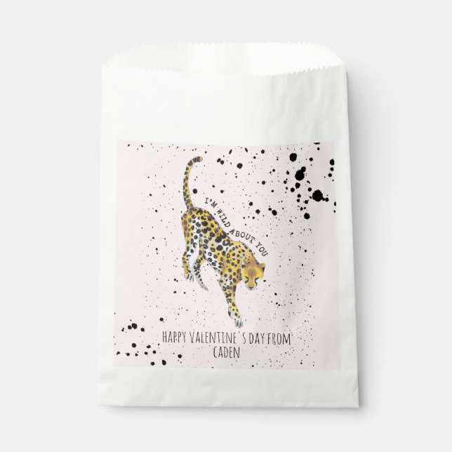 Cheetah Wild About You Classroom Valentine Favor Bag (Front)