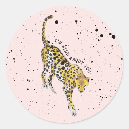 Cheetah Wild About You Classroom Valentine Photo Classic Round Sticker