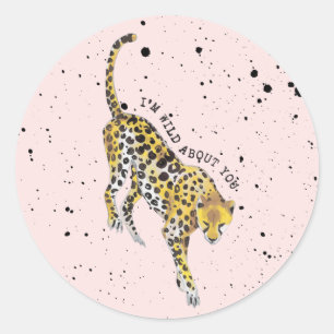 Cheetah Wild About You Classroom Valentine Photo Classic Round Sticker