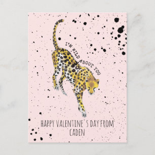 Cheetah Wild About You Classroom Valentine Postcard