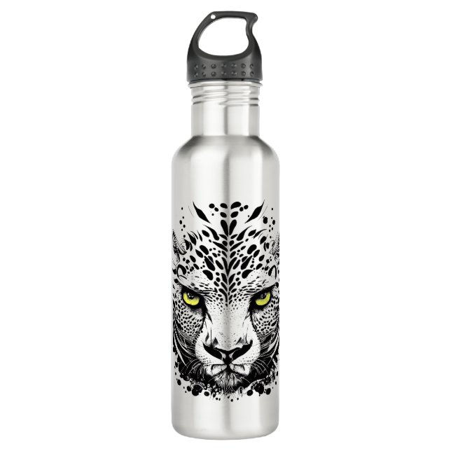Cheetah Wild Animal Nature Illustration Art Tattoo Stainless Steel Water Bottle (Front)